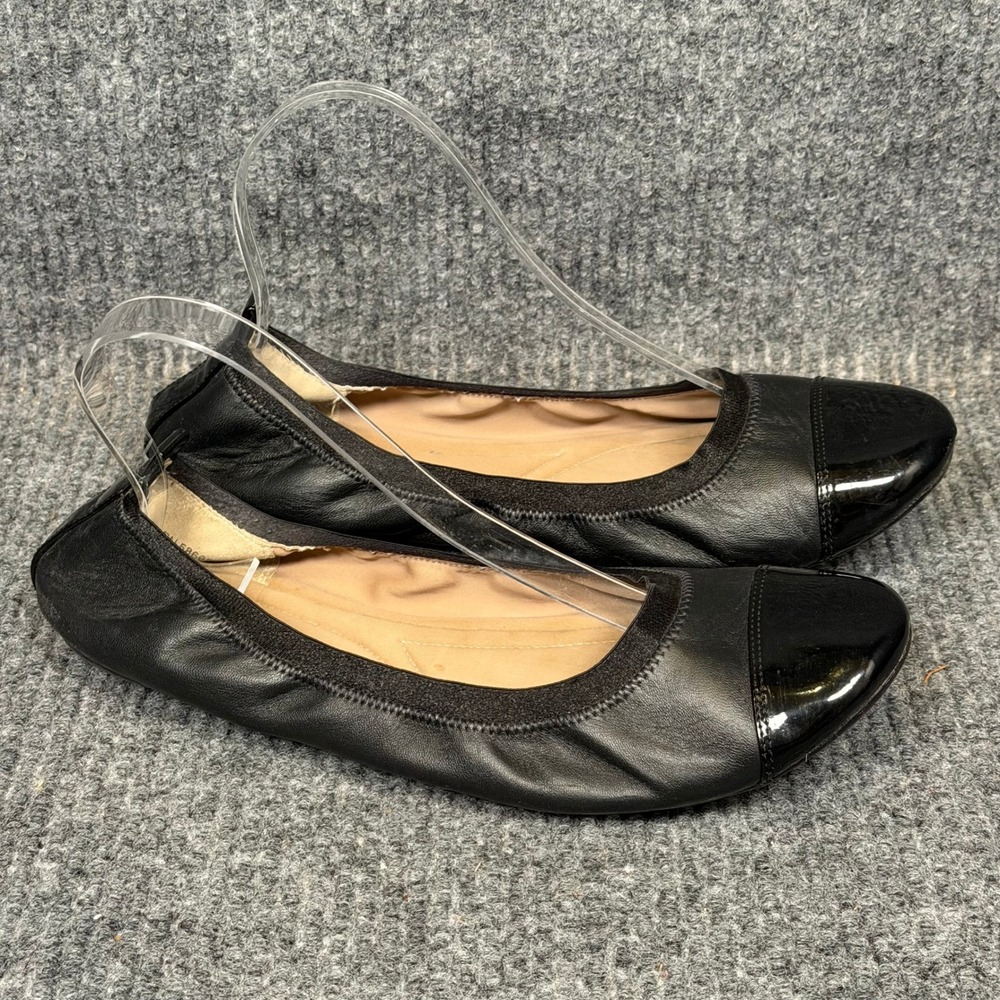 Susina Ballet Flats Women 10M Black Leather Patent Cap Toe Classic Slip On Chic